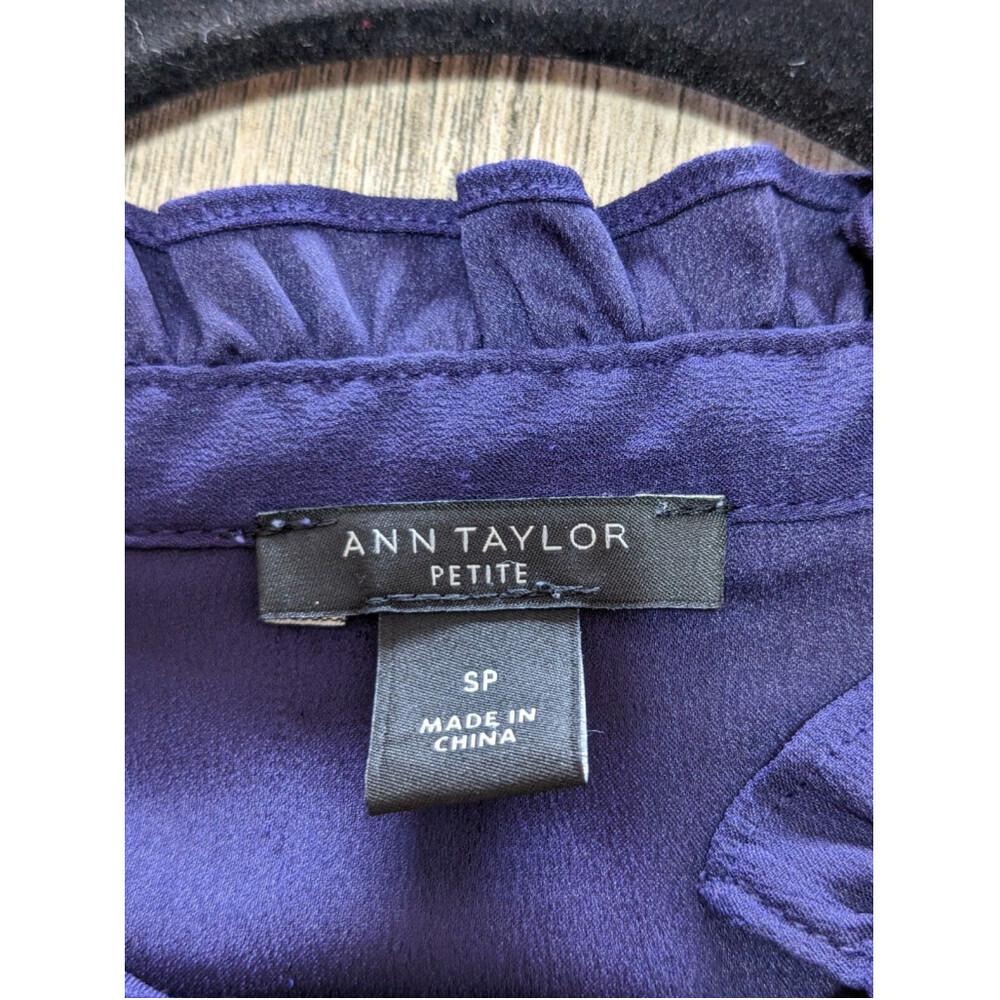 Ann Taylor Top Womens Small Petite Blue Long Flare Sleeve Pleated BOHO Work - Picture 3 of 9